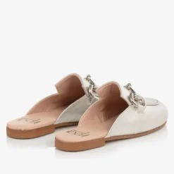 Irpa Girls Silver Leather Backless Loafers Clearance