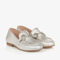 Irpa Girls Silver Leather Loafers Discount
