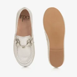 Irpa Girls Silver Leather Loafers Discount