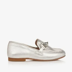 Irpa Girls Silver Leather Loafers Discount