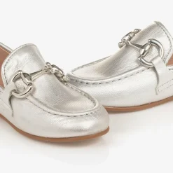 Irpa Girls Silver Leather Loafers Discount