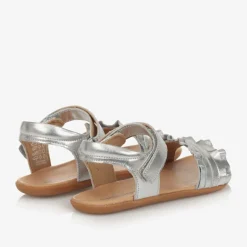 Tip Toey Joey Girls Silver Leather Ruffle Sandals Hot