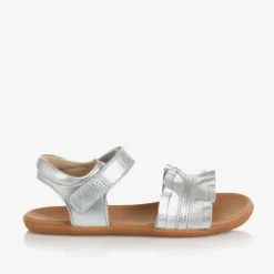 Tip Toey Joey Girls Silver Leather Ruffle Sandals Hot