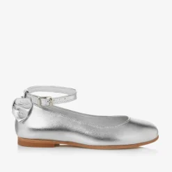Childrens Classics Girls Silver Leather Shoes Clearance