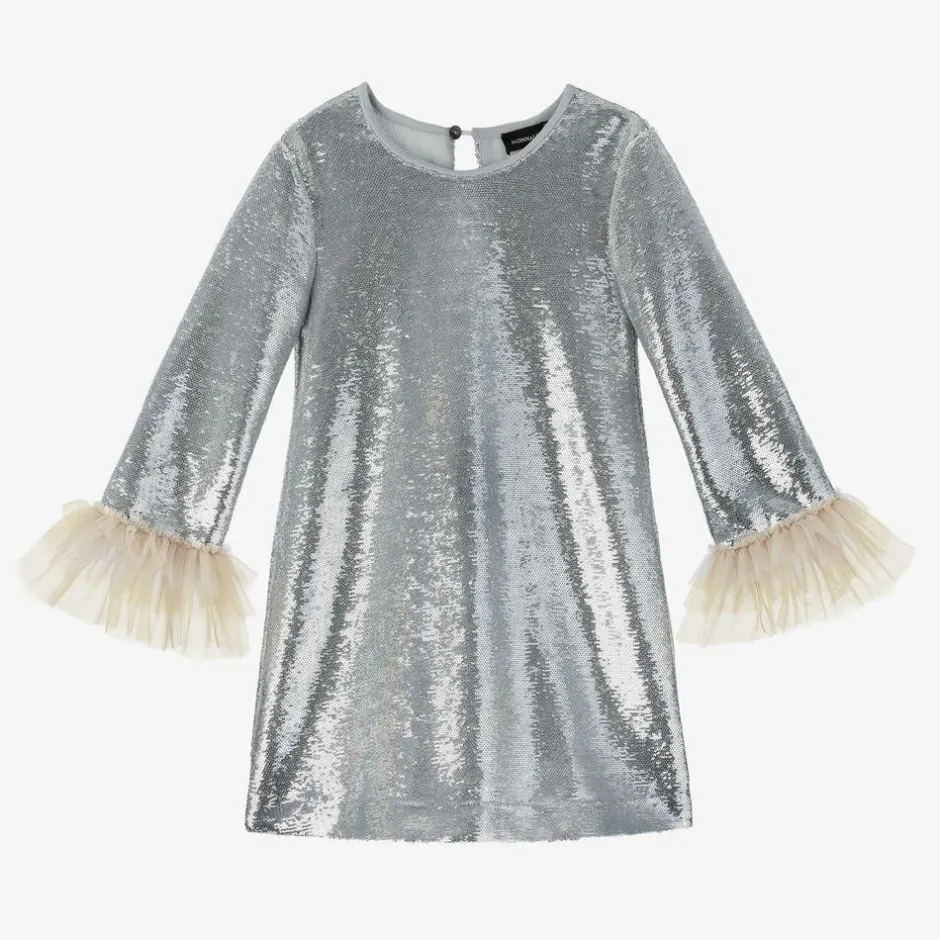 Monnalisa Girls Silver Sequin & Tulle Dress Best