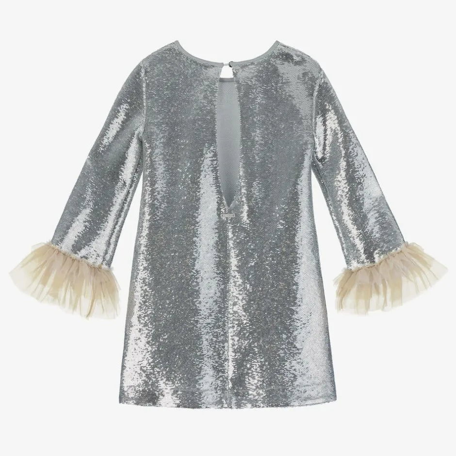 Monnalisa Girls Silver Sequin & Tulle Dress Best