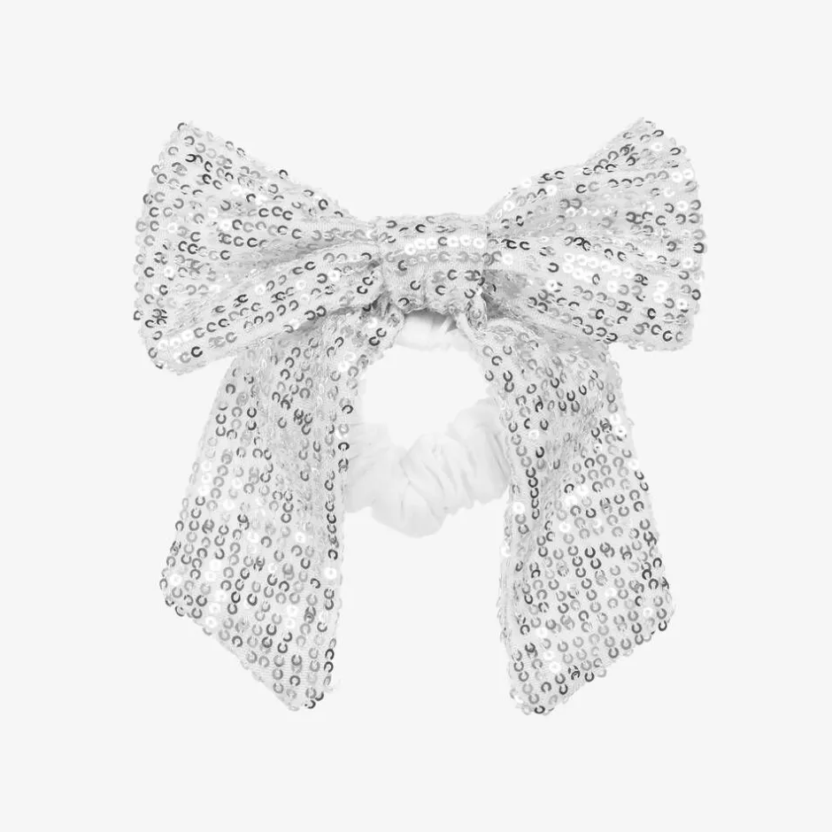 Patachou Girls Silver Sequin Bow Hair Elastic Discount