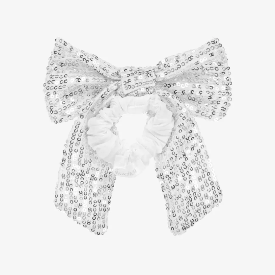 Patachou Girls Silver Sequin Bow Hair Elastic Discount