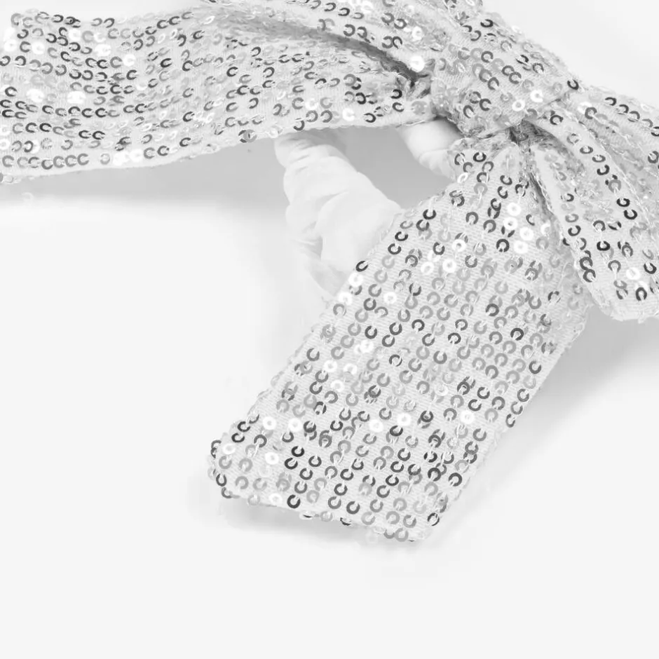 Patachou Girls Silver Sequin Bow Hair Elastic Discount