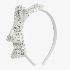 Patachou Girls Silver Sequin Bow Hairband
