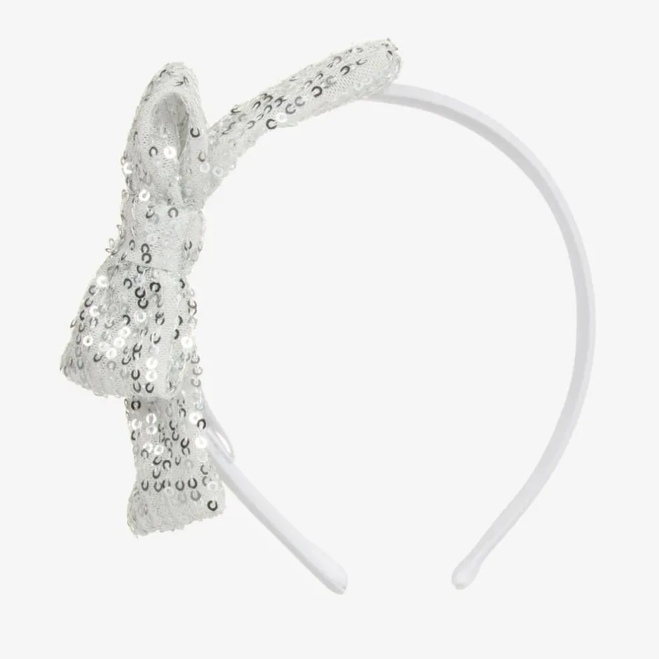 Patachou Girls Silver Sequin Bow Hairband