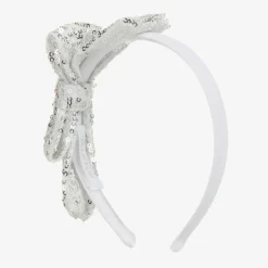 Patachou Girls Silver Sequin Bow Hairband
