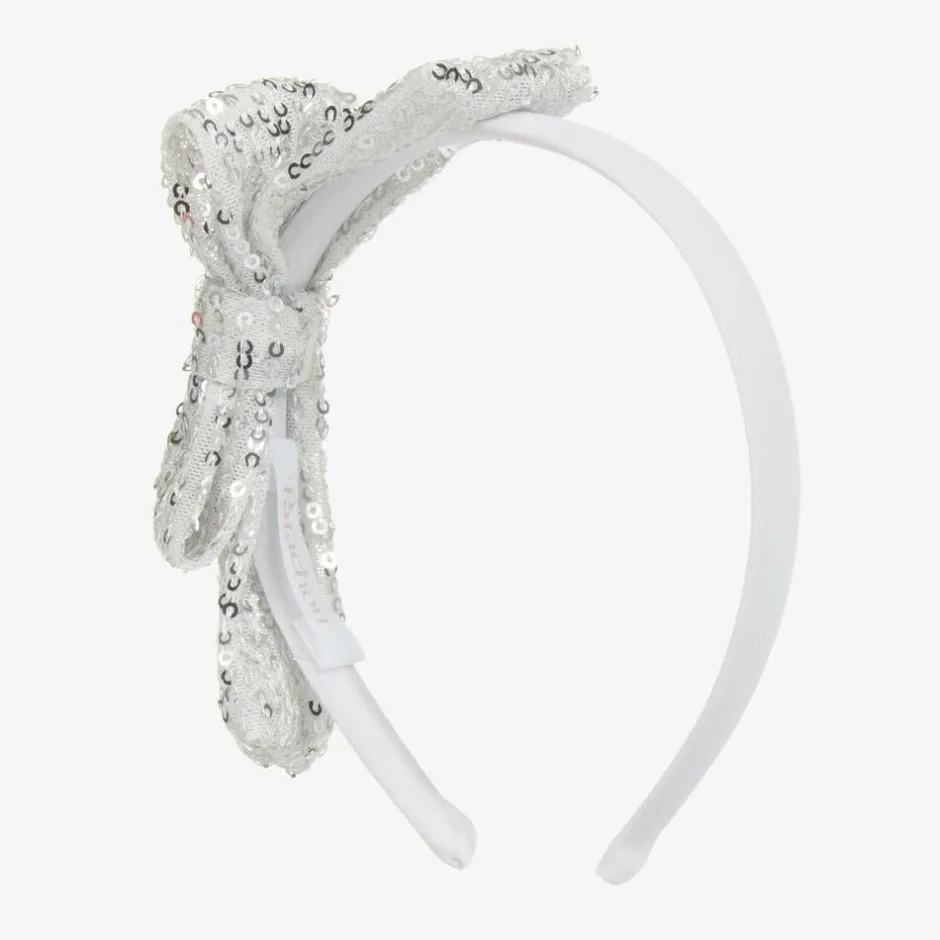 Patachou Girls Silver Sequin Bow Hairband