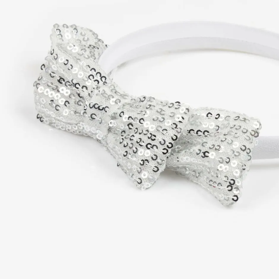 Patachou Girls Silver Sequin Bow Hairband