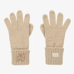 Le Chic Girls Sparkly Beige Knitted Gloves Discount