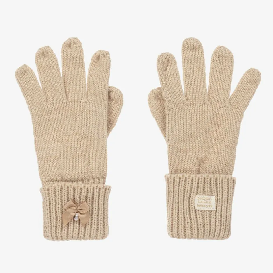 Le Chic Girls Sparkly Beige Knitted Gloves Discount