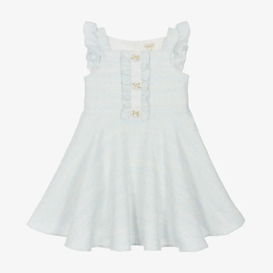 David Charles Girls Sparkly Blue Tweed Dress Outlet