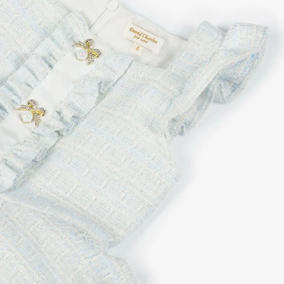 David Charles Girls Sparkly Blue Tweed Dress Outlet