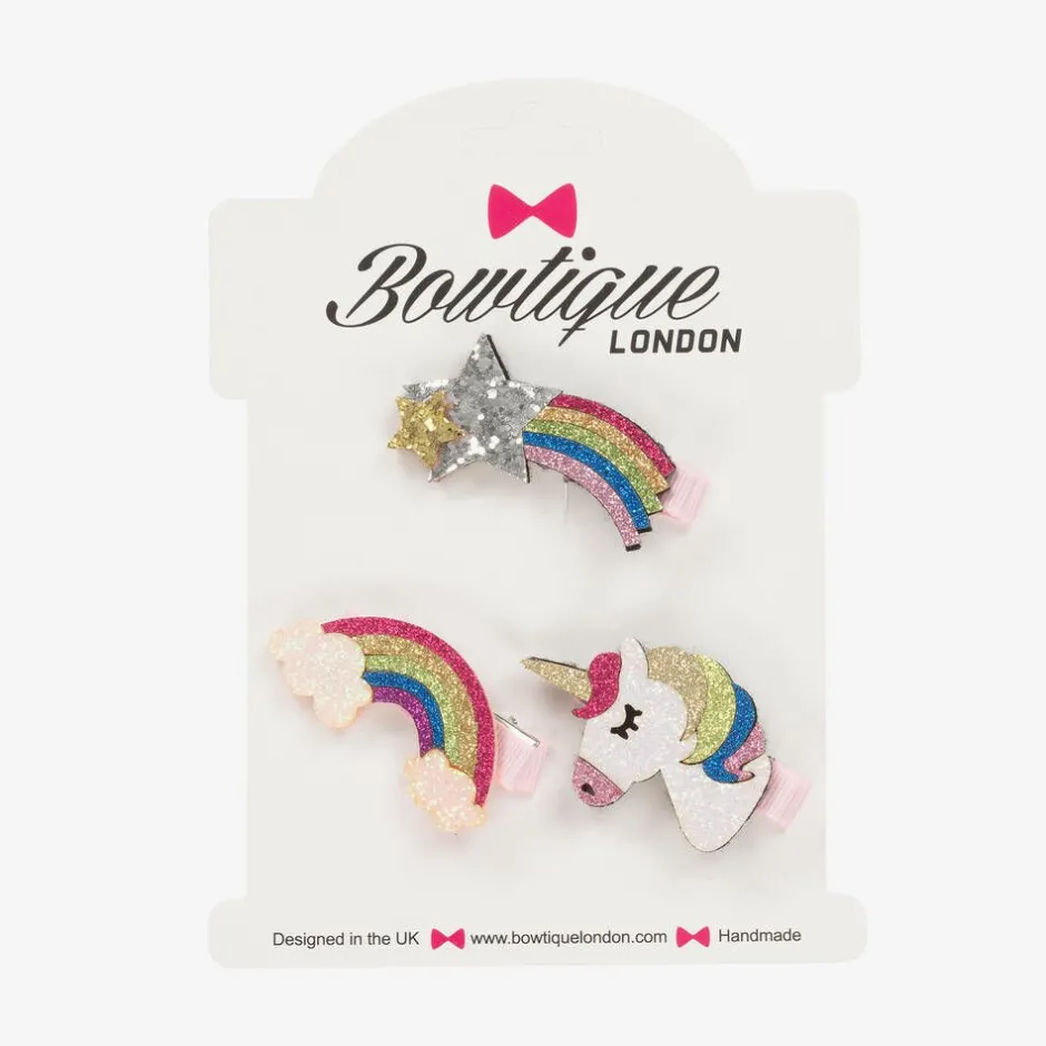 Bowtique London Girls Star & Unicorn Hair Clips (3 Pack) New