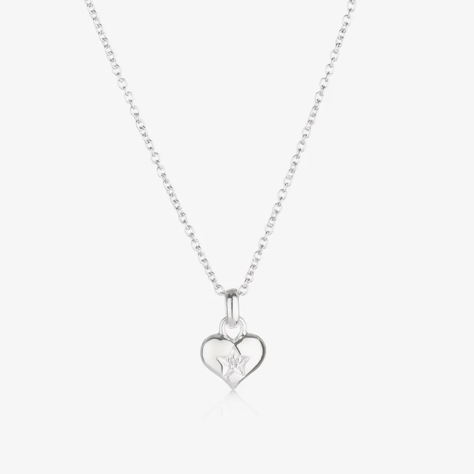 Little Star Girls Sterling Silver Diamond Heart Necklace (38cm) Online