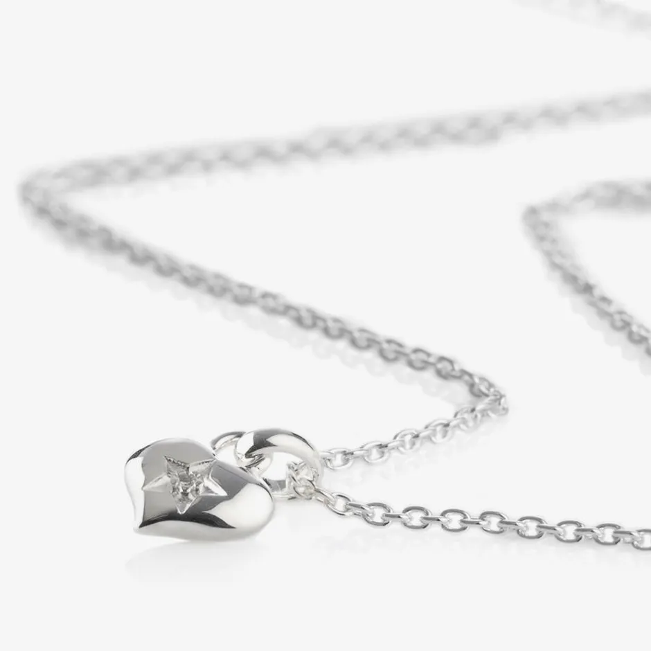 Little Star Girls Sterling Silver Diamond Heart Necklace (38cm) Online