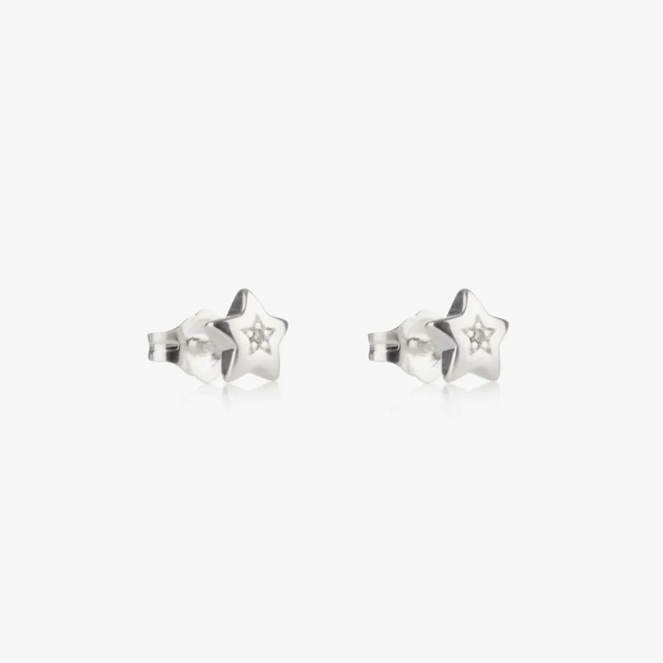 Little Star Girls Sterling Silver Diamond Star Earrings Outlet