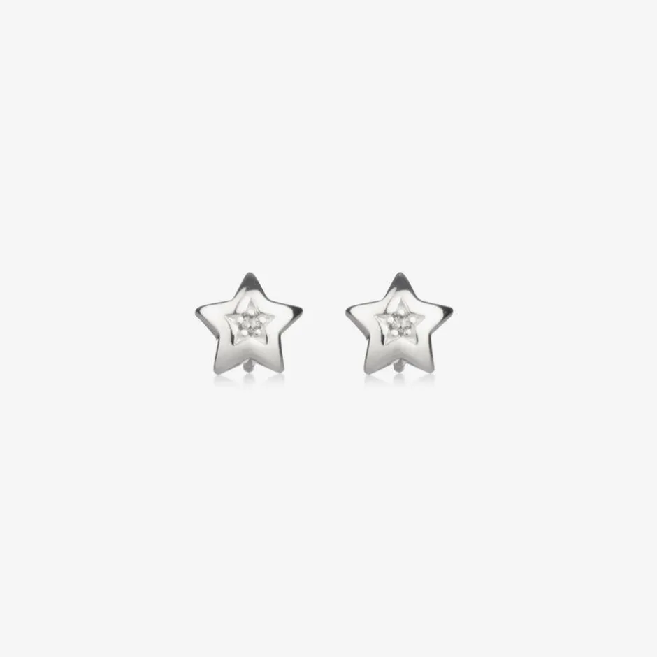 Little Star Girls Sterling Silver Diamond Star Earrings Outlet