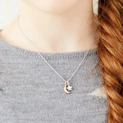 Little Star Girls Sterling Silver Star & Moon Necklace (38cm) Online