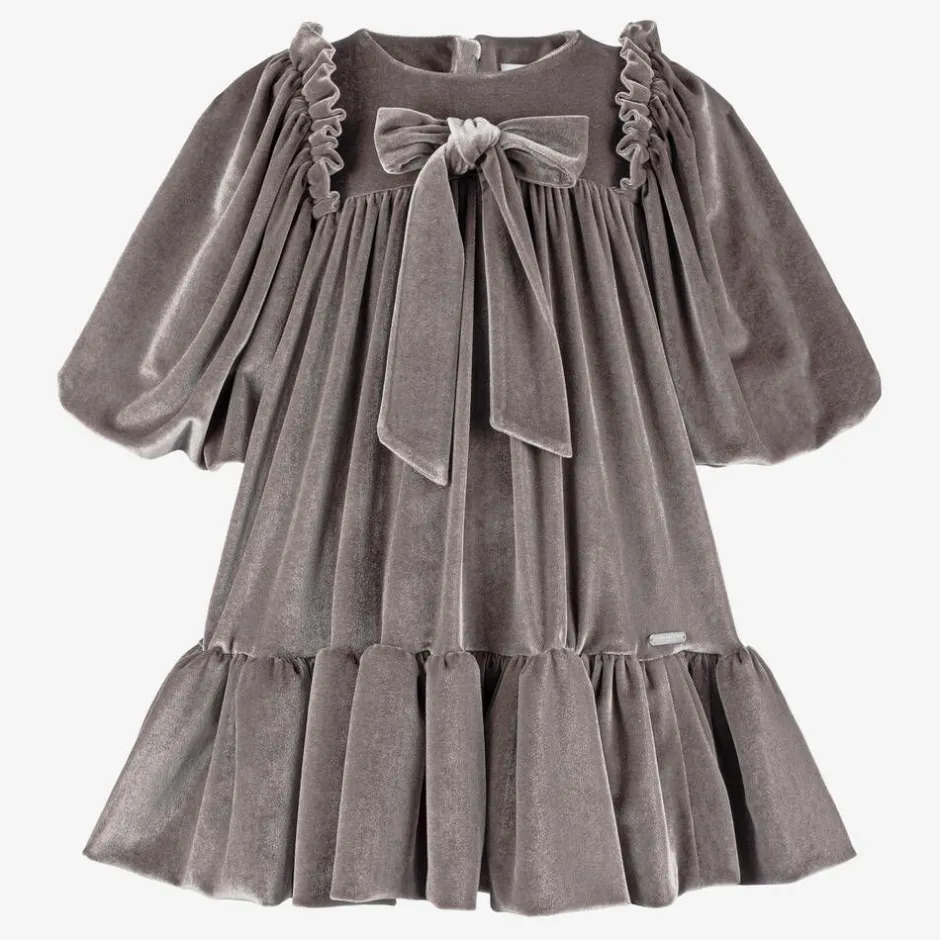 Jessie and James London Girls Taupe Grey Velour Dress Sale