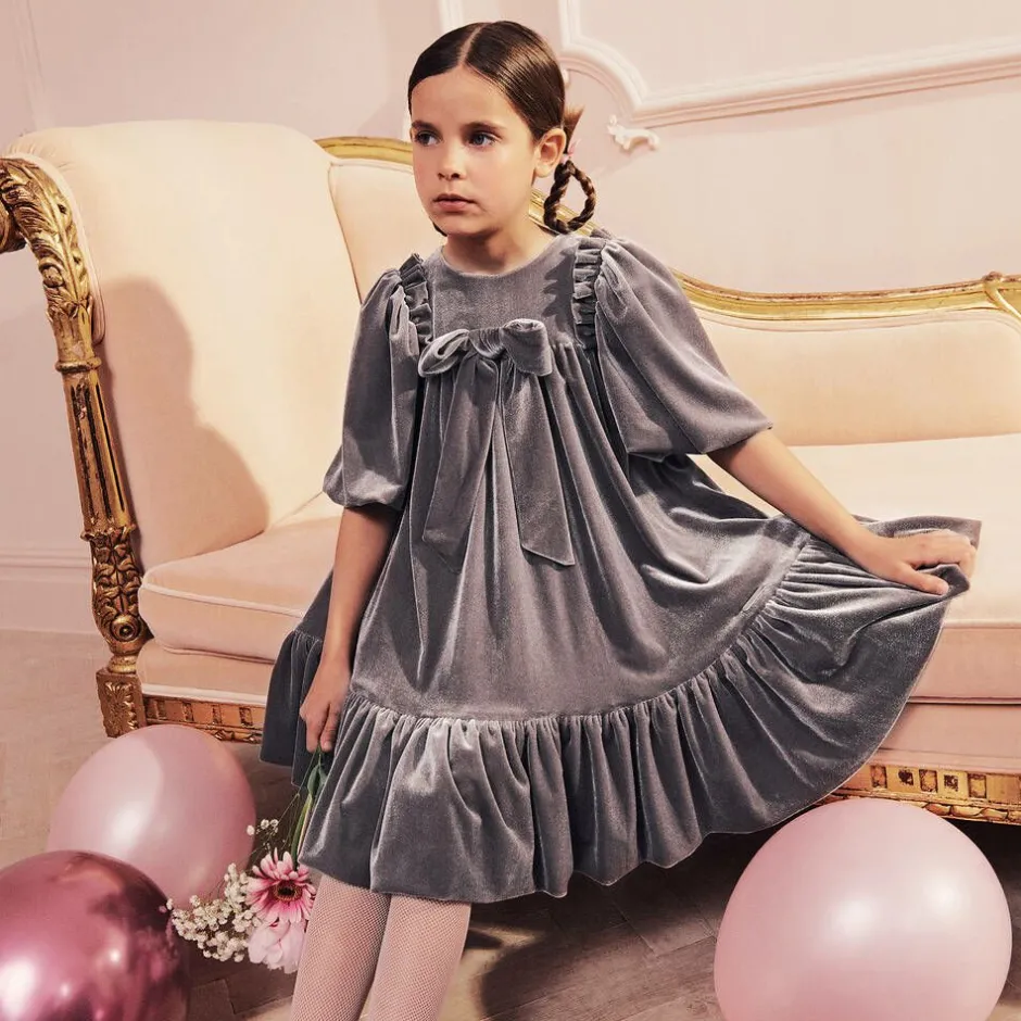 Jessie and James London Girls Taupe Grey Velour Dress Sale