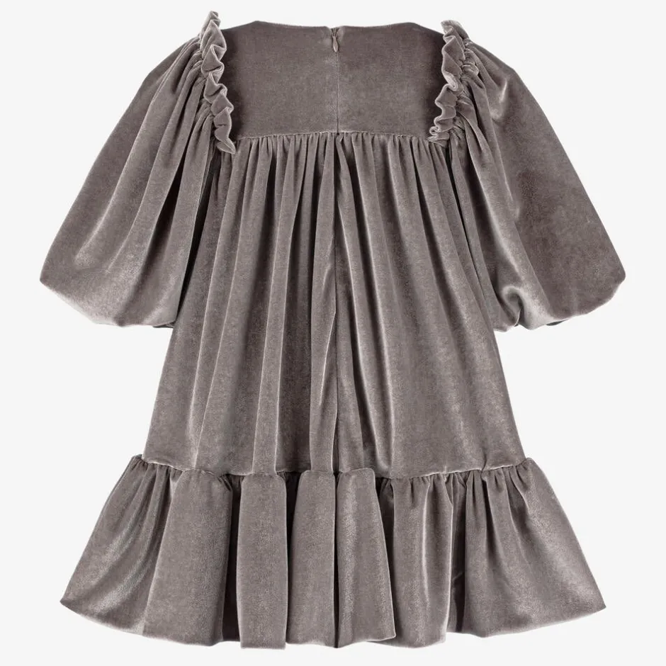 Jessie and James London Girls Taupe Grey Velour Dress Sale