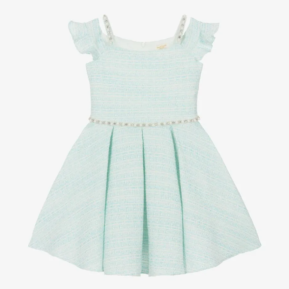 David Charles Girls Turquoise Blue Tweed Dress Online