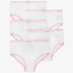 Childrensalon Essentials Girls White & Pink Cotton Knickers (5 Pack) New
