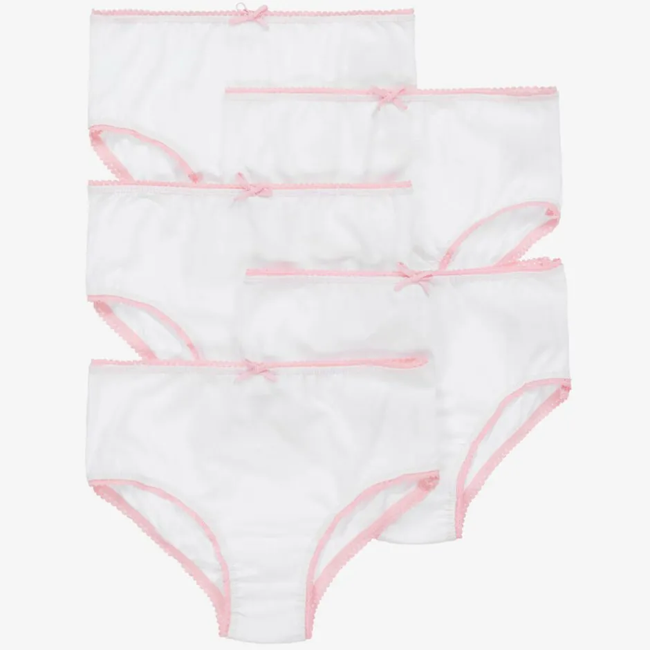 Childrensalon Essentials Girls White & Pink Cotton Knickers (5 Pack) New