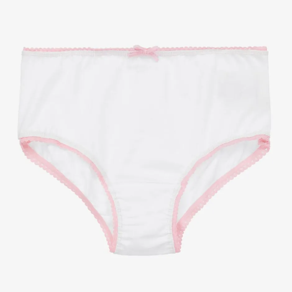 Childrensalon Essentials Girls White & Pink Cotton Knickers (5 Pack) New