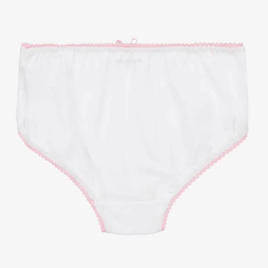 Childrensalon Essentials Girls White & Pink Cotton Knickers (5 Pack) New