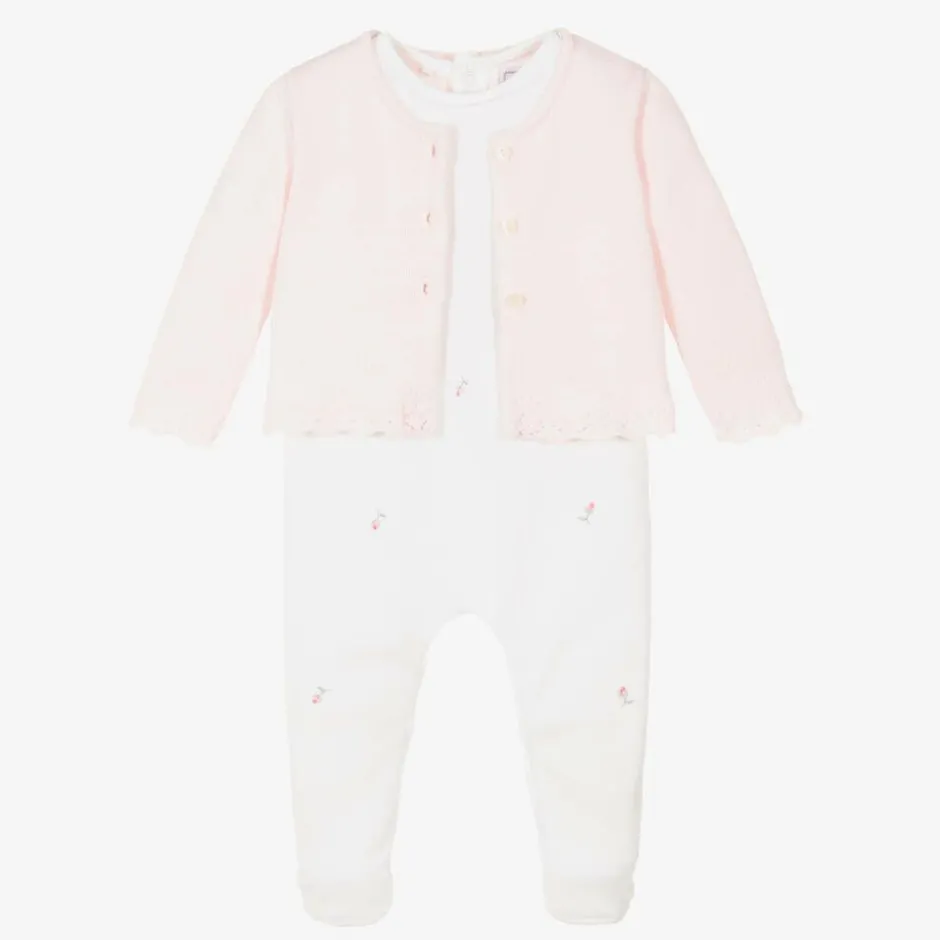 Emile et Rose Girls White & Pink Cotton Babygrow Set Discount