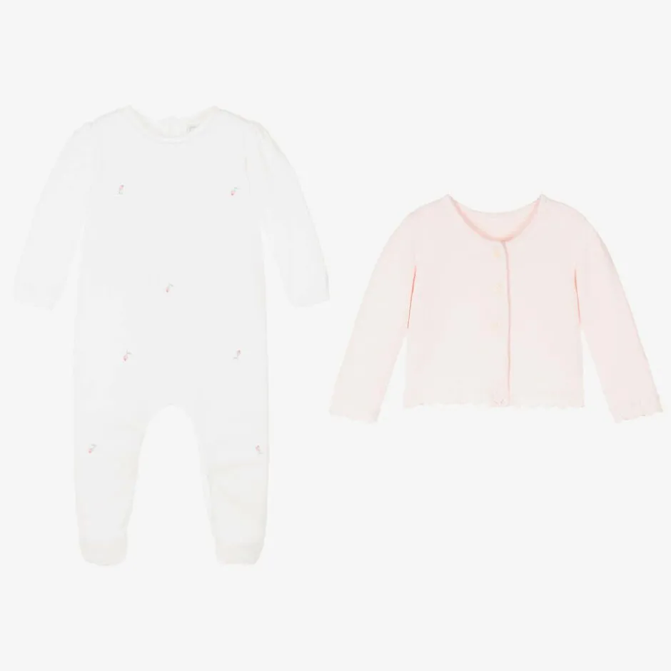 Emile et Rose Girls White & Pink Cotton Babygrow Set Discount