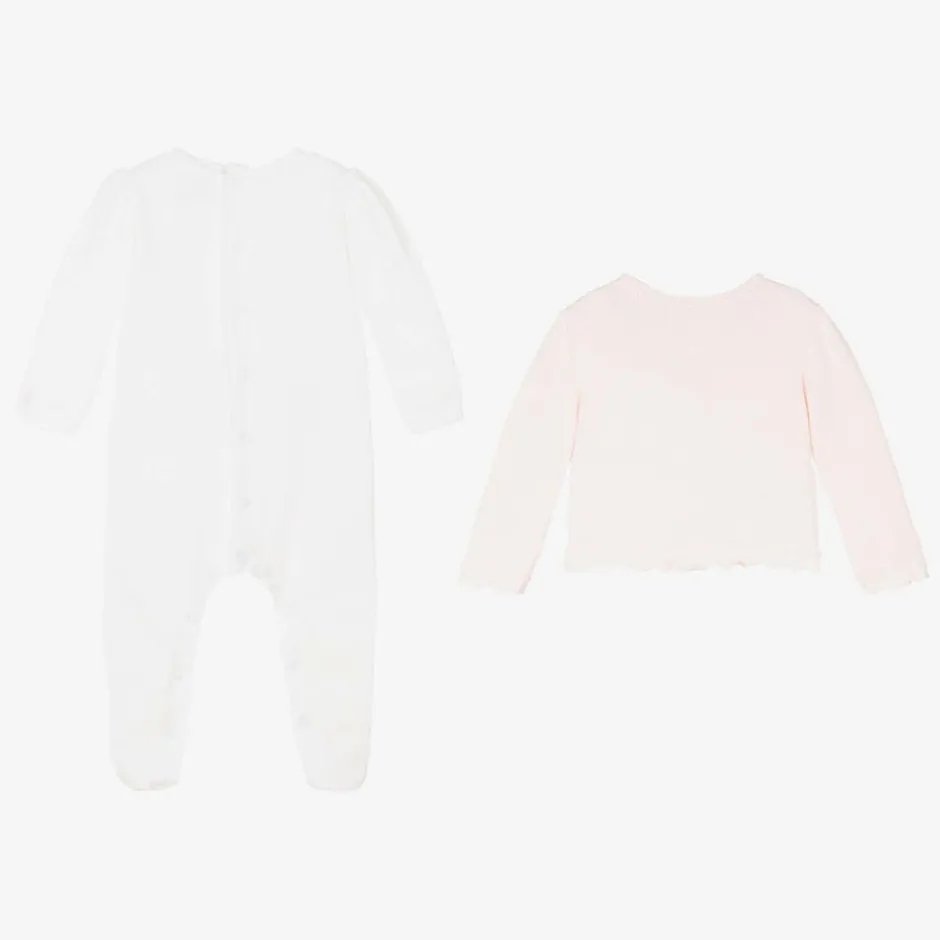 Emile et Rose Girls White & Pink Cotton Babygrow Set Discount