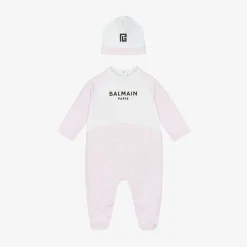 Balmain Girls White & Pink Cotton Babygrow Gift Set Online