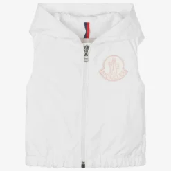 Moncler Enfant Girls White & Pink Essien Hooded Gilet Online
