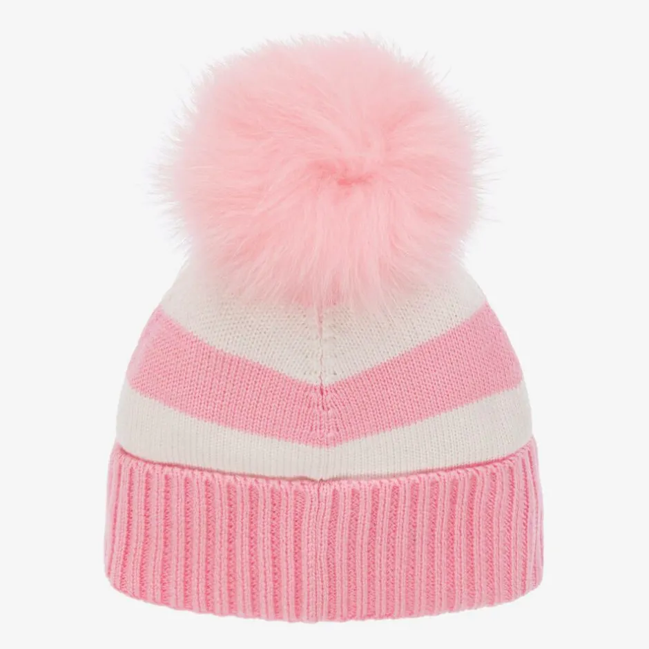 Monnalisa Girls White & Pink Knitted Beanie Hat Hot