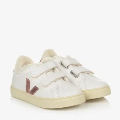 VEJA Girls White & Pink Leather Esplar Trainers Online