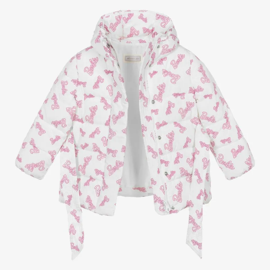 Monnalisa Girls White & Pink Puffer Barbie Coat Online