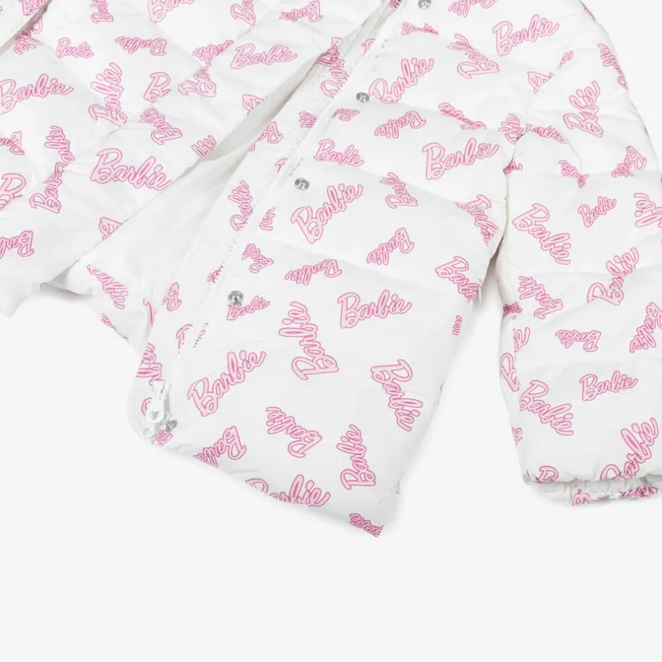 Monnalisa Girls White & Pink Puffer Barbie Coat Online