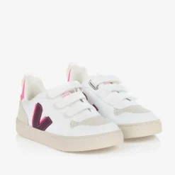 VEJA Girls White & Purple Faux Leather V-10 Trainers Hot