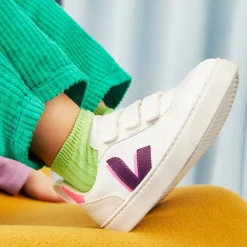 VEJA Girls White & Purple Faux Leather V-10 Trainers Hot
