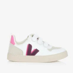 VEJA Girls White & Purple Faux Leather V-10 Trainers Hot
