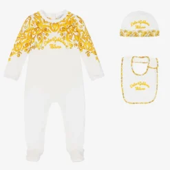 Dolce amp; Gabbana Girls White & Yellow Cotton Babysuit Set
