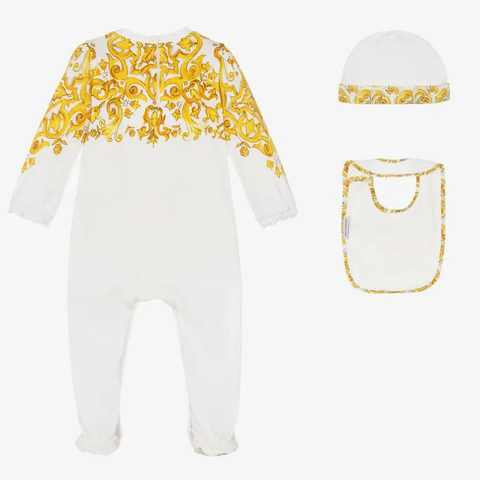 Dolce amp; Gabbana Girls White & Yellow Cotton Babysuit Set